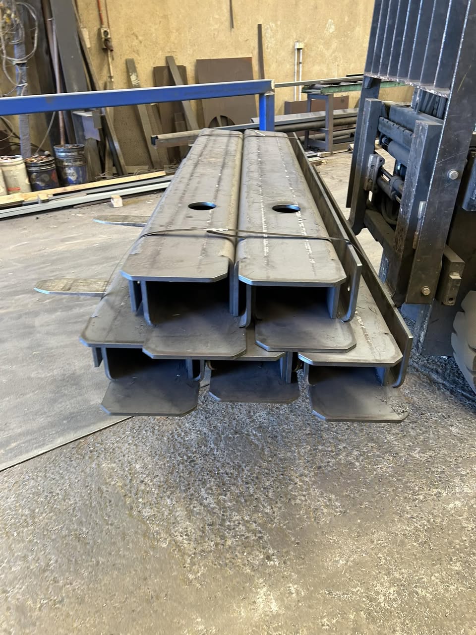 Structural steel components on forklift