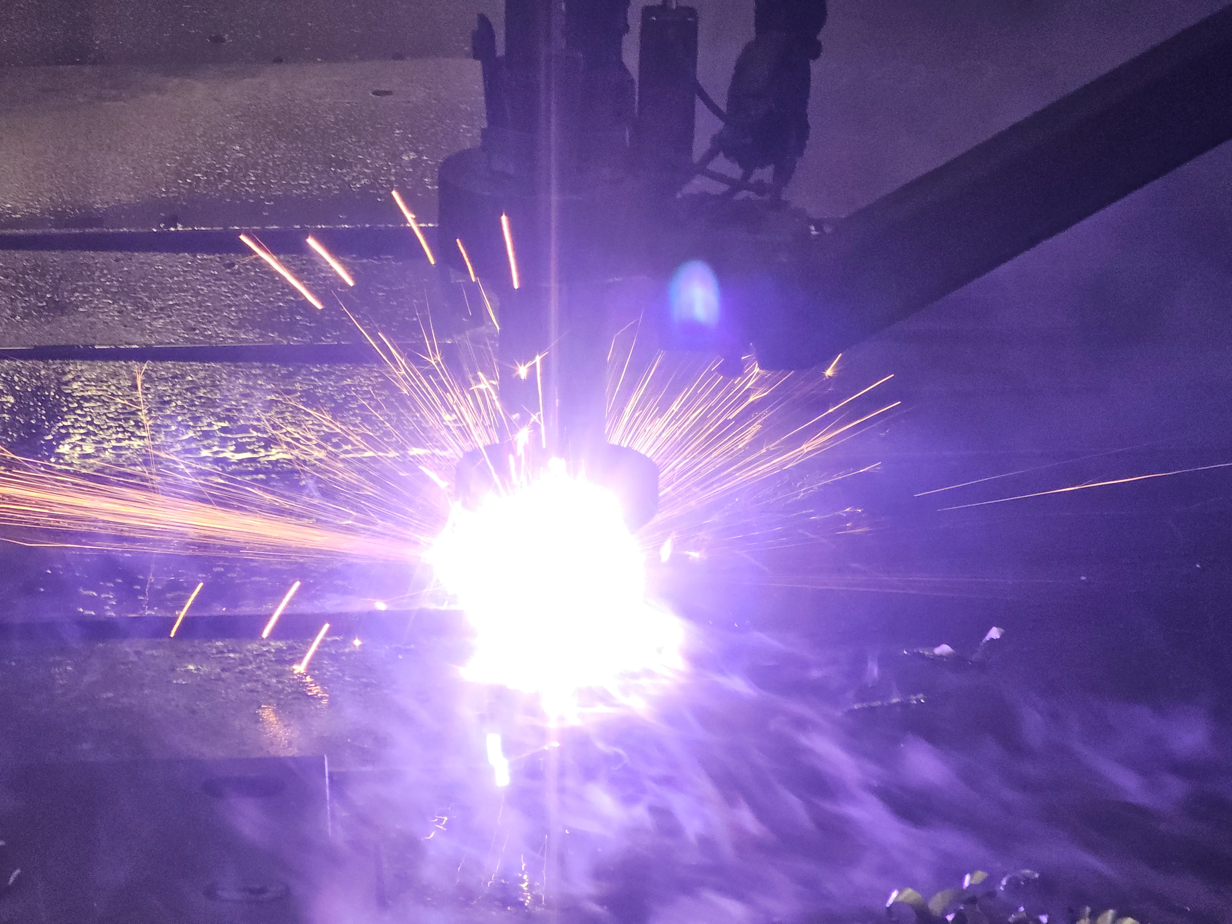 Plasma sparks during cutting and etching operations at M-Steel