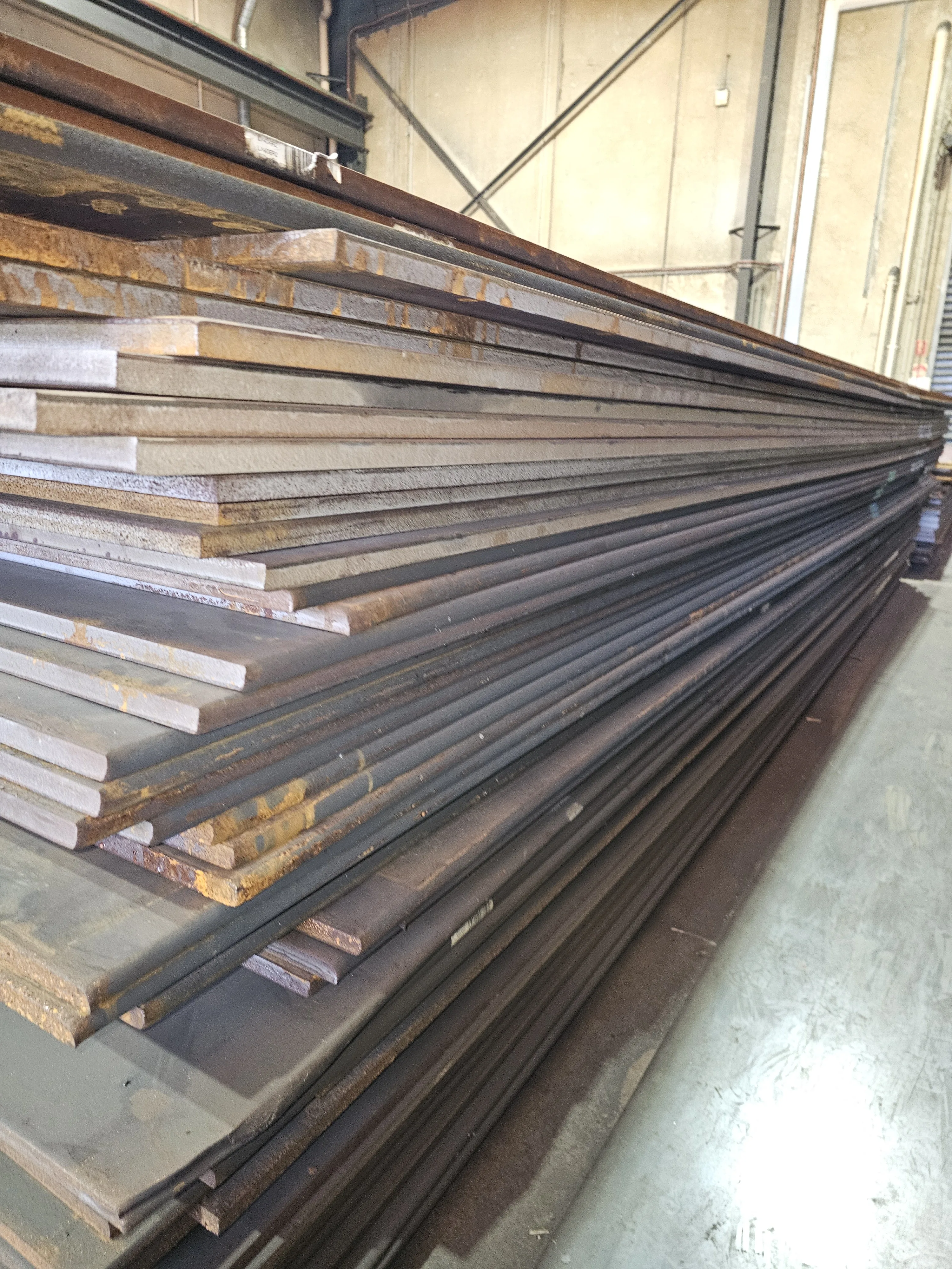 Long steel plate stack at M-Steel facility